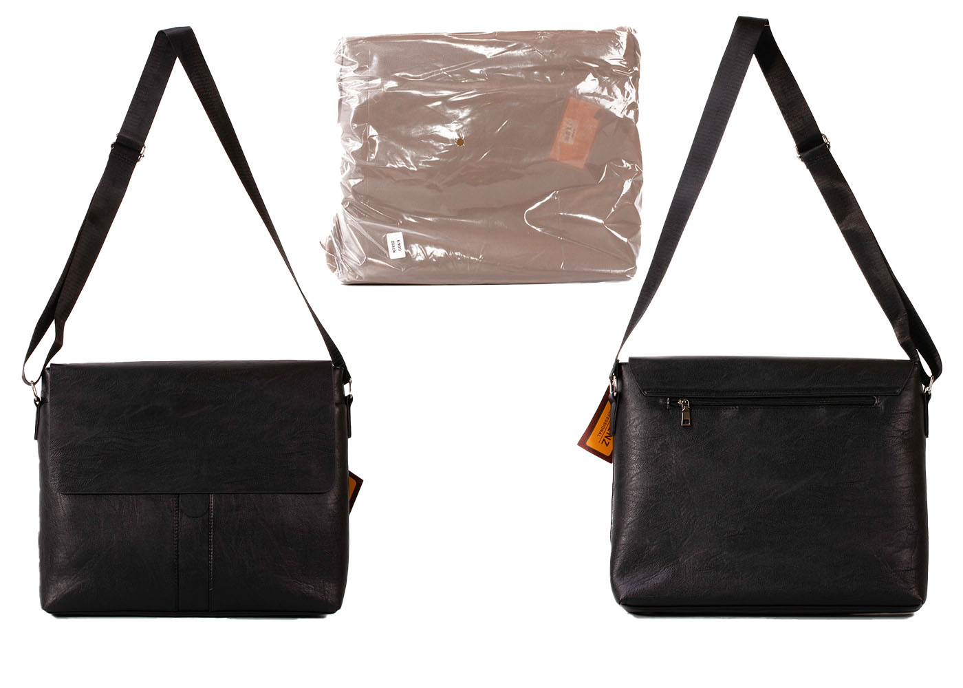 (image for) 6909 BLACK GENTS LARGE PU FLAPOVER BAG